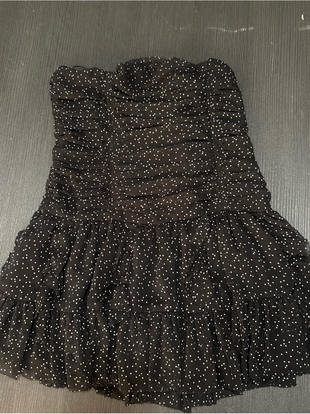 Strapless Black Polka Dot Ruffled Mini Dress